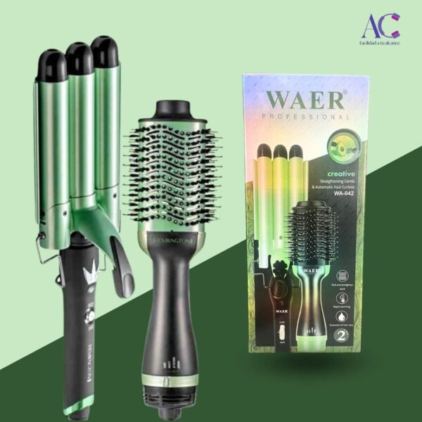 Combo Cepillo Secador + Waflera Ondas de Sirena Aguacate